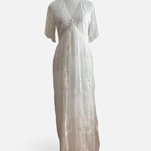 Elegant White Embroidered Maxi Dress